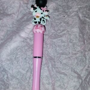 Homemade Pink and Black Cow-Themed Craft Pen